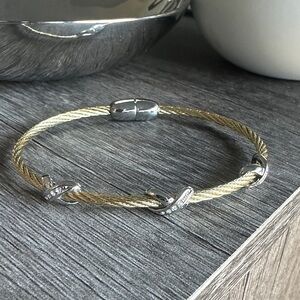 Two-Tone Wire Cable Bracelet with CZ X Stations